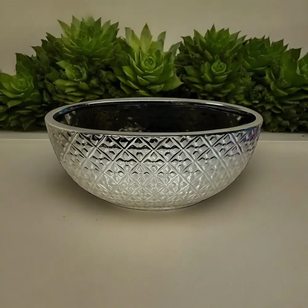 Gold Silver Tone Metal Planter Decorative Bowl Home Decor
